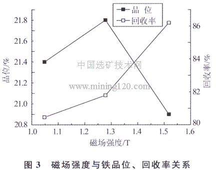 磁場(chǎng)強度與鐵品位、回收率關(guān)系