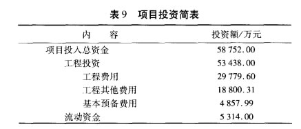 項目投資簡(jiǎn)表
